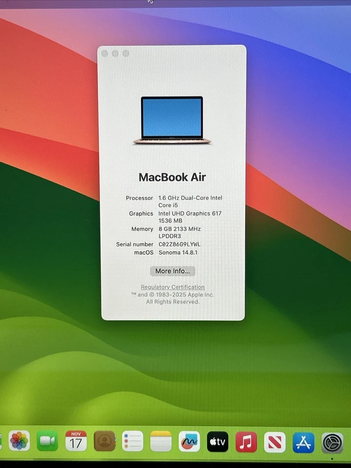 2019 MacBook Air 13 Rose Gold 1.6 GHz Intel Core i5 8GB 128GB - Good! - Image 3 of 4