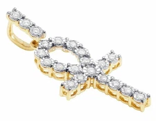 Real 14K Yellow Gold Finish Diamond Miracle Set Ankh Cross Pendant 1.2 Ct 1.5"