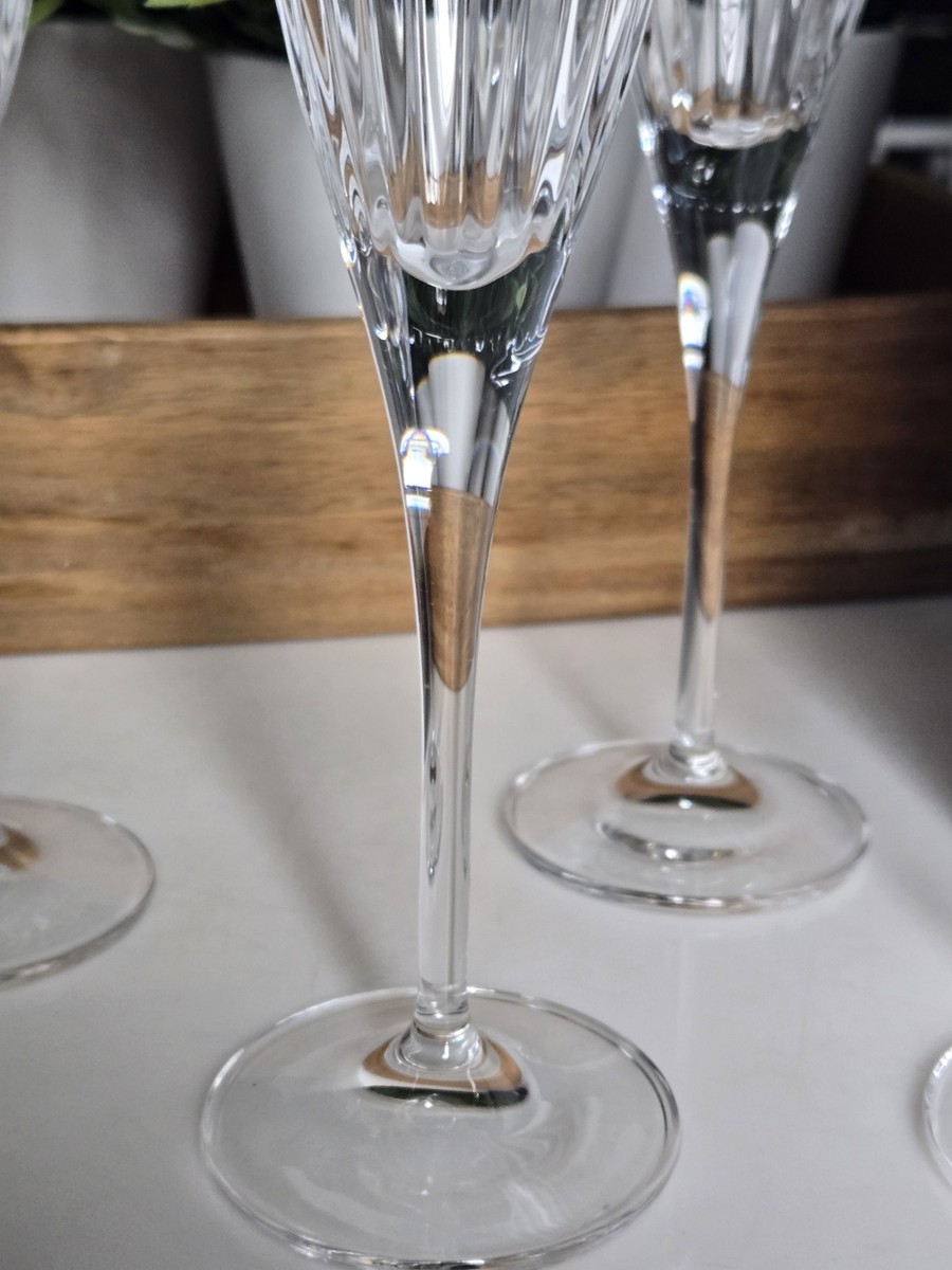 6 Royal Doulton Linear Fine Crystal Champagne Flutes Glasses