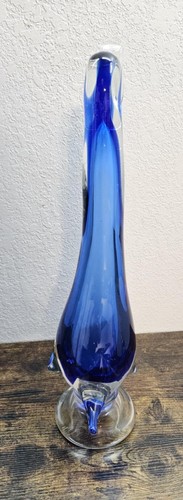 VTG MCM 20.5 inch Large Blown Glass Murano Solid Cobalt Blue Duck Penguin Swan - Picture 4 of 6