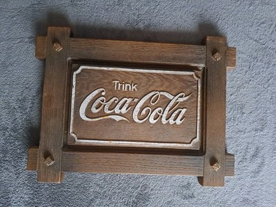 Vintage Coca Cola Schild Original, Holz-Optik, Retro Werbeschild, ca. 30 x 40 cm