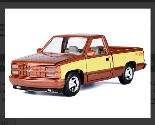 1992 Chevy 454SS Pickup Truck Diecast Model Car - 1/24 Scale, Black, Showcase Quality By Motor Max