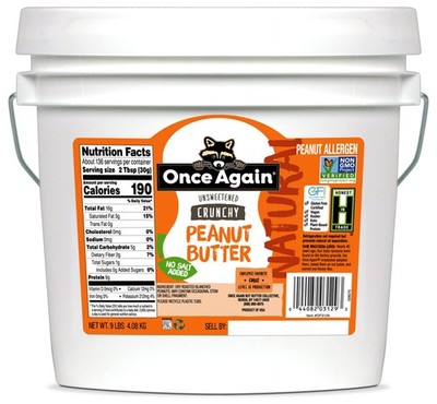 Once Again Natural, Crunchy Peanut Butter, 9lb Bucket (same as 9 jars)- Salt Fre