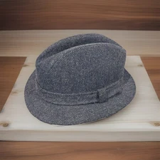 Dorfman Pacific Men's Charcoal Gray Wool Felt Herringbone Fedora Hat Sz L 23”