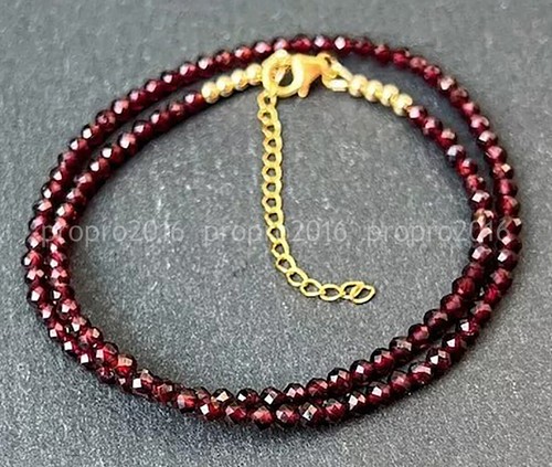 Collar de cuentas de piedras preciosas redondas facetadas de granate natural rojo oscuro 14-48 pulgadas 3/4 mm - Imagen 7 de 8