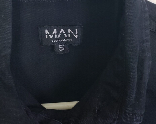 Boohoo Man Shirt Small Black Cotton Blend Short Sleeve Button Down Stretch Denim - Picture 16 of 18