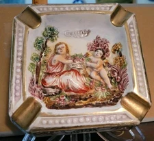 Vintage Ceramic Large Ashtray CHERUBS ROMANS THEME CAPODIMONTE FROM ITALY