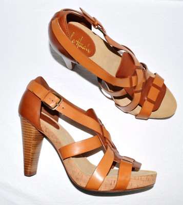 COLE HAAN AIR NEW SIZE 9.5 B BROWN STRAPPY LEATHER CORK PLATFORM SANDALS HEELS