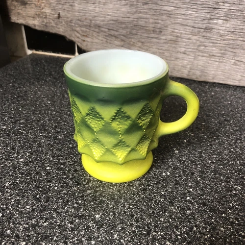 VTG Oven Proof GREEN Anchor Hocking Fire King Kimberly Coffee Tea Cup Mug glass