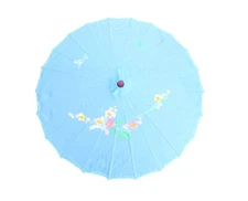 32" Inch Dia Light Blue Floral Wood Bamboo Nylon Parasol Umbrella Decoration