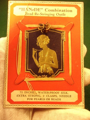 AWESOME VTG ANTIQUE "HAN-DE" COMBINATION BEAD RE-STRINGING OUTFIT (SILK STRING+) - Picture 3 of 9