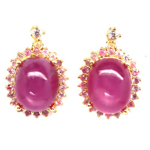 925 Sterling Silver 7 x 9 MM. Red Ruby & Sapphire & Zircon Earrings