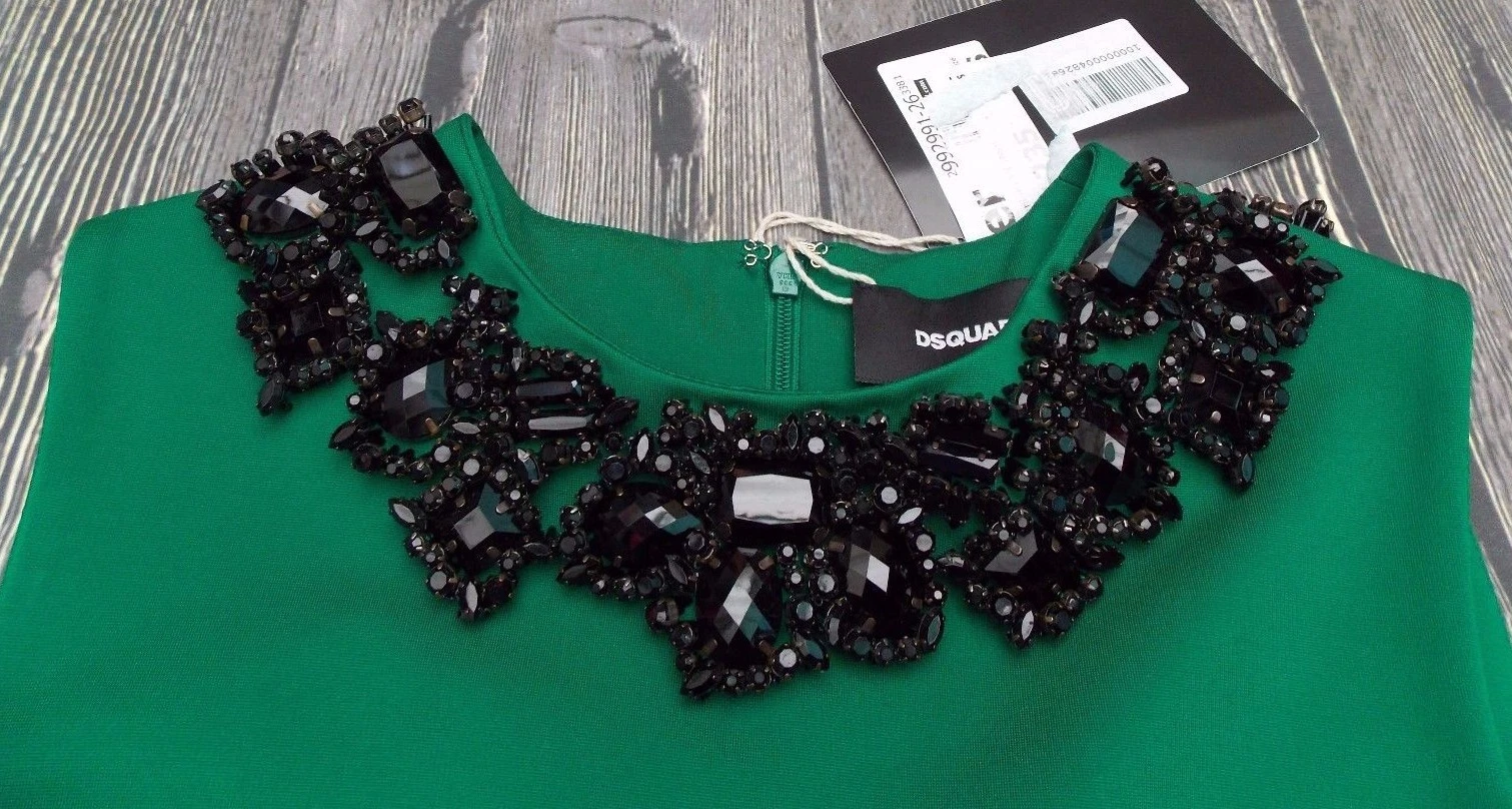 DSQUARED2 ABITO A TURNO ABBELLITO NUOVO DI ZECCA AUTENTICO £1400+ VERDE NERO PICCOLO 10
