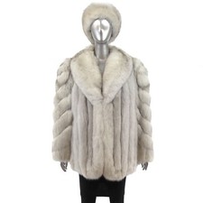 Blue Fox Jacket With Matching Headband- Size M