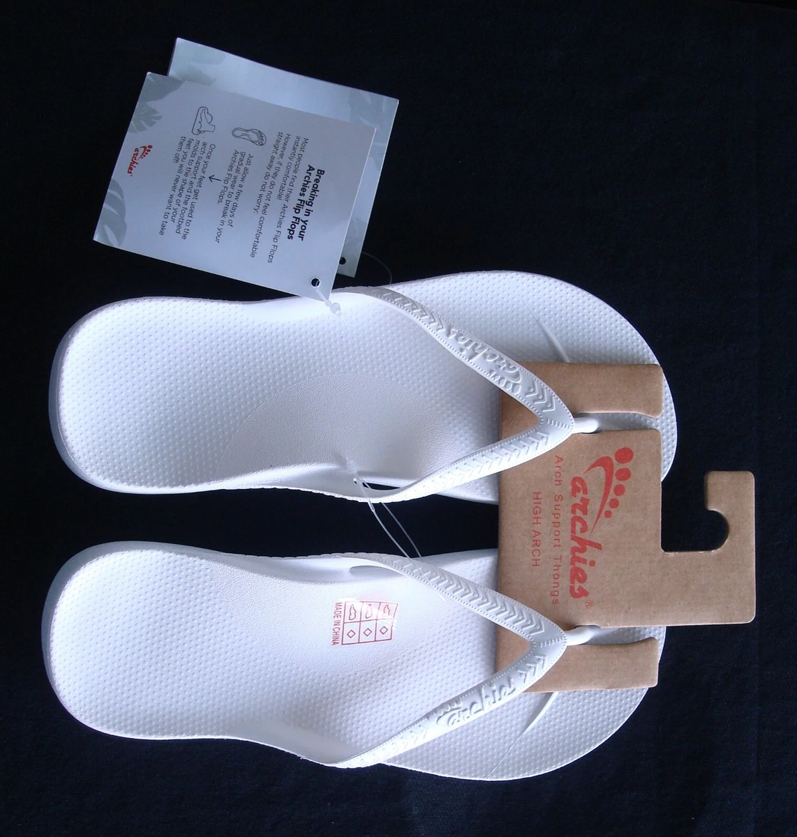 Archies Arch Support Thong Flip Flops High Arch White Unisex Men 4