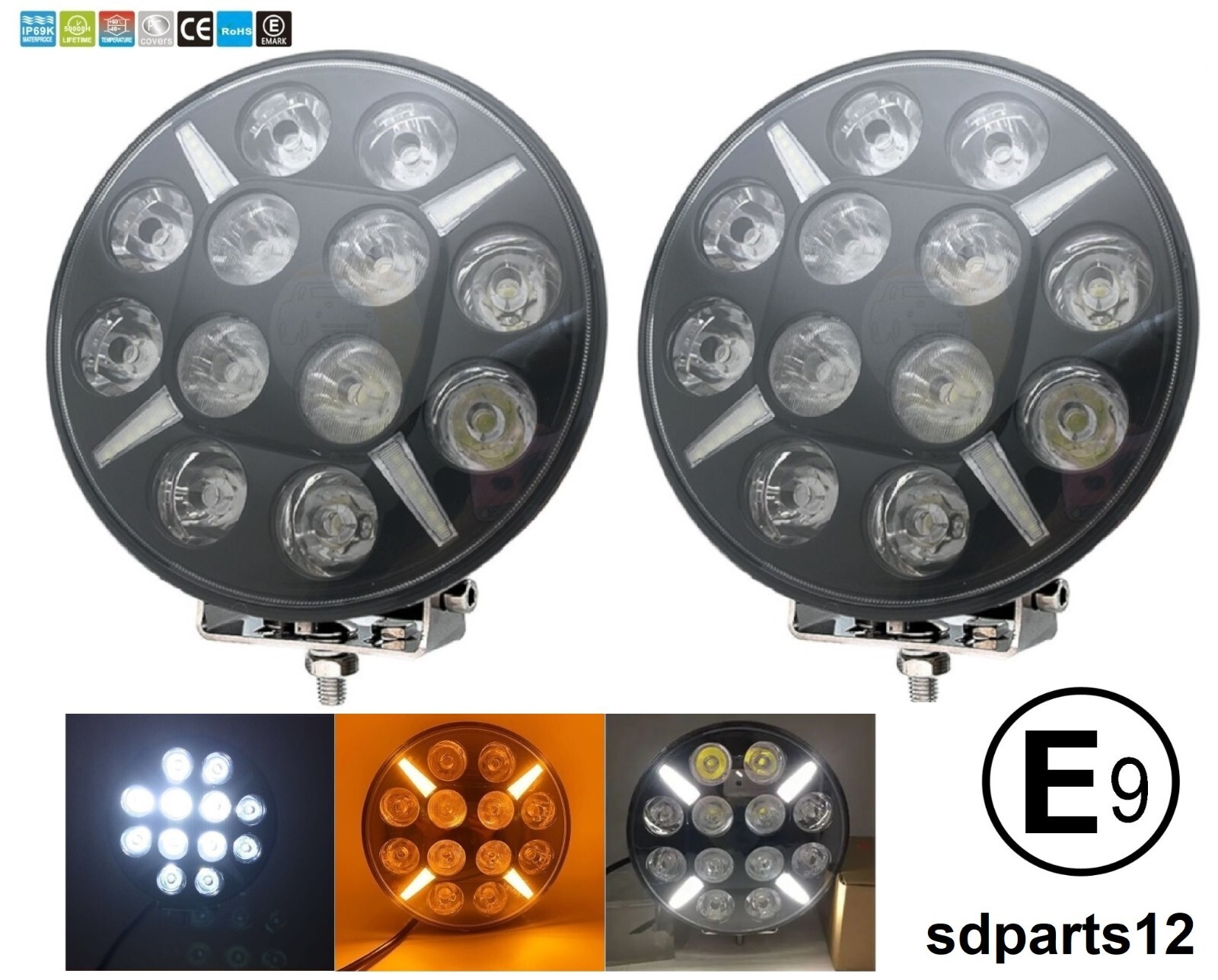 Phare longue portée LED Scania P G 120W blanc orange 24V
