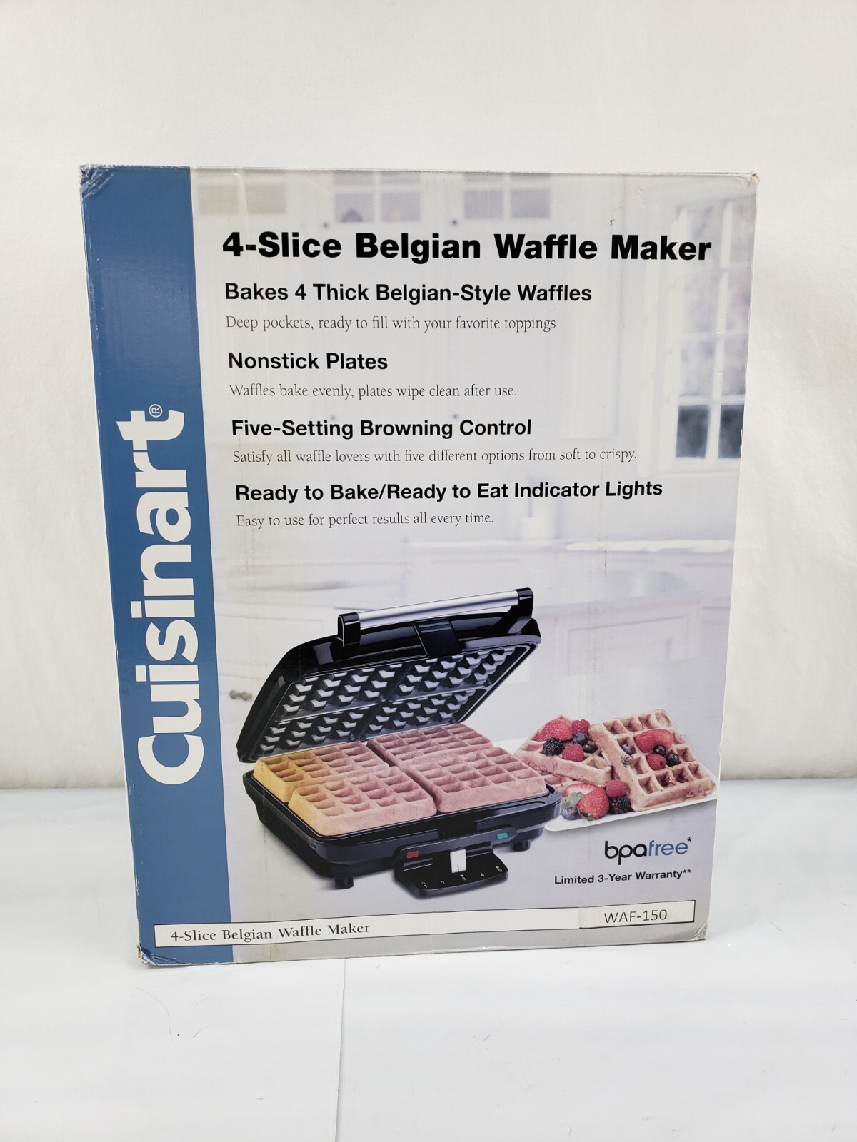 New CUISINART 4 Slice Non Stick Belgian Wafle Maker w/ 5 Setting