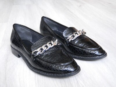 ASOS Ladies Flat Loafers Shoes Black Crocodile Size 37 UK