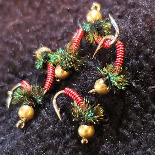 FLY FISHING FLIES BEAD HEAD NYMPH RED BRASSIE # 20 - Picture 2 of 3
