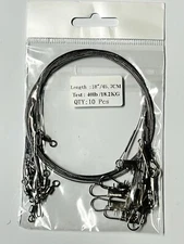 10 Count Silver Heavy Duty Wire Leaders Length 18", Test : 40lb
