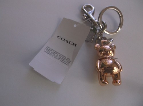 Coach Keychain 3D Metal Bear Bag Charm Key Chain FOB 87166 (Rose Gold Silver)
