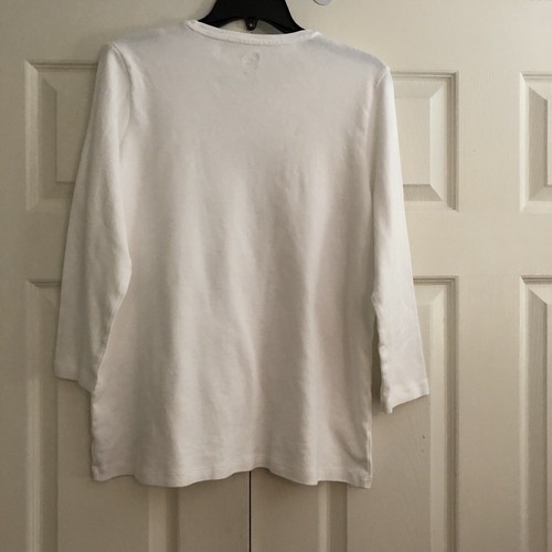 Kim ROGERS Size Large white with garden Flowers, long sleeve Preowned, Excellent - Picture 5 of 8