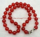Beads Necklace 20" 925 Silver Clasp Natural 10mm Red Jade Gemstone Round