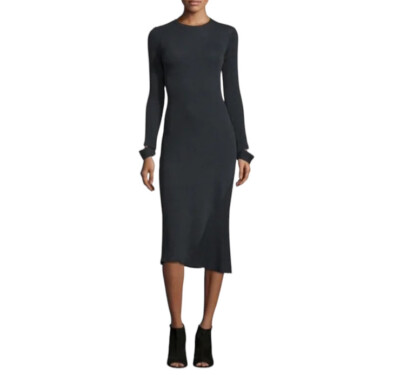 Helmut Lang Womens Midi Dress Heather Gray Ribbed Detached Cuff Wool Size  XS | eBay