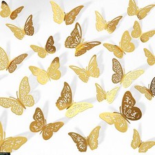 48 Pcs Gold Butterfly Decorations, 4 Styles 3 Sizes, Butterfly Wall Decor, 3D Bu