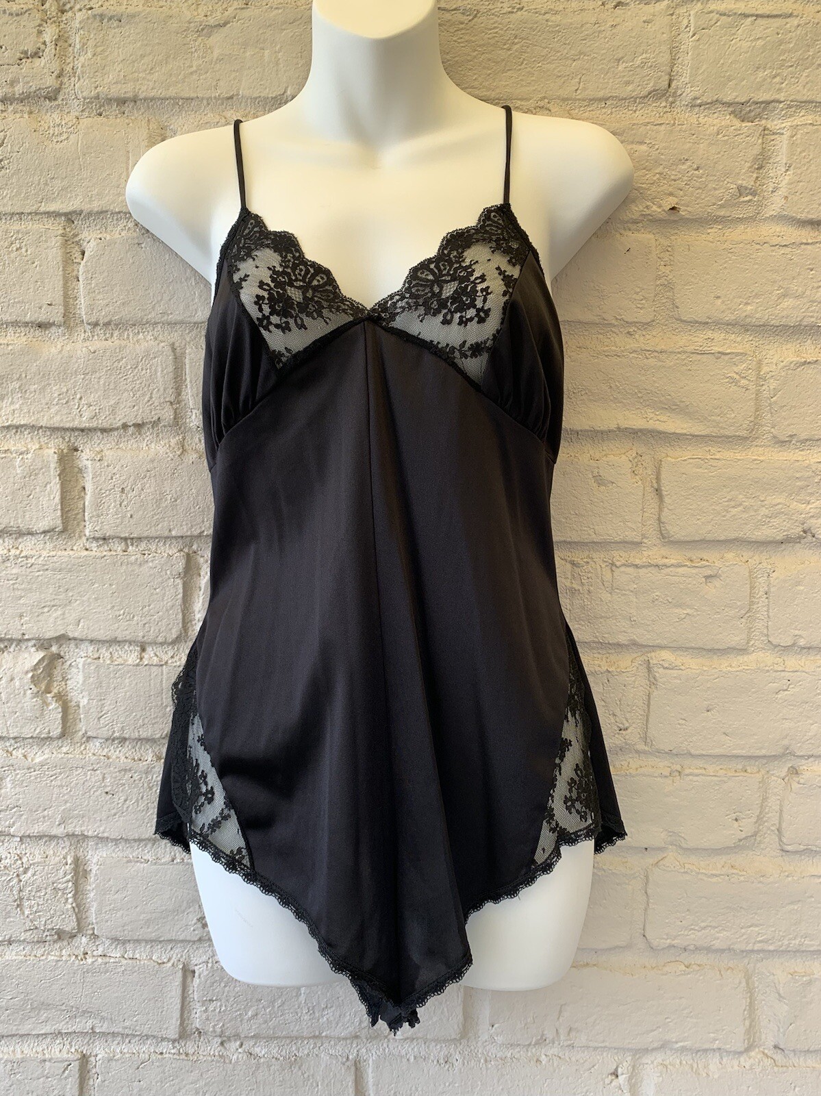 VTG Blush Teddy black 70s nightie Large Nylon Lin… - image 1