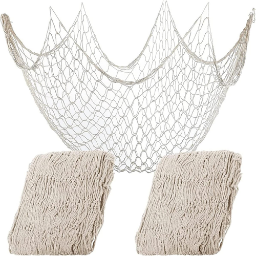 2PCS Beige Fish Netting Decoration 39.4x78.7in Nautical Cotton Wall Hangings - Picture 11 of 12