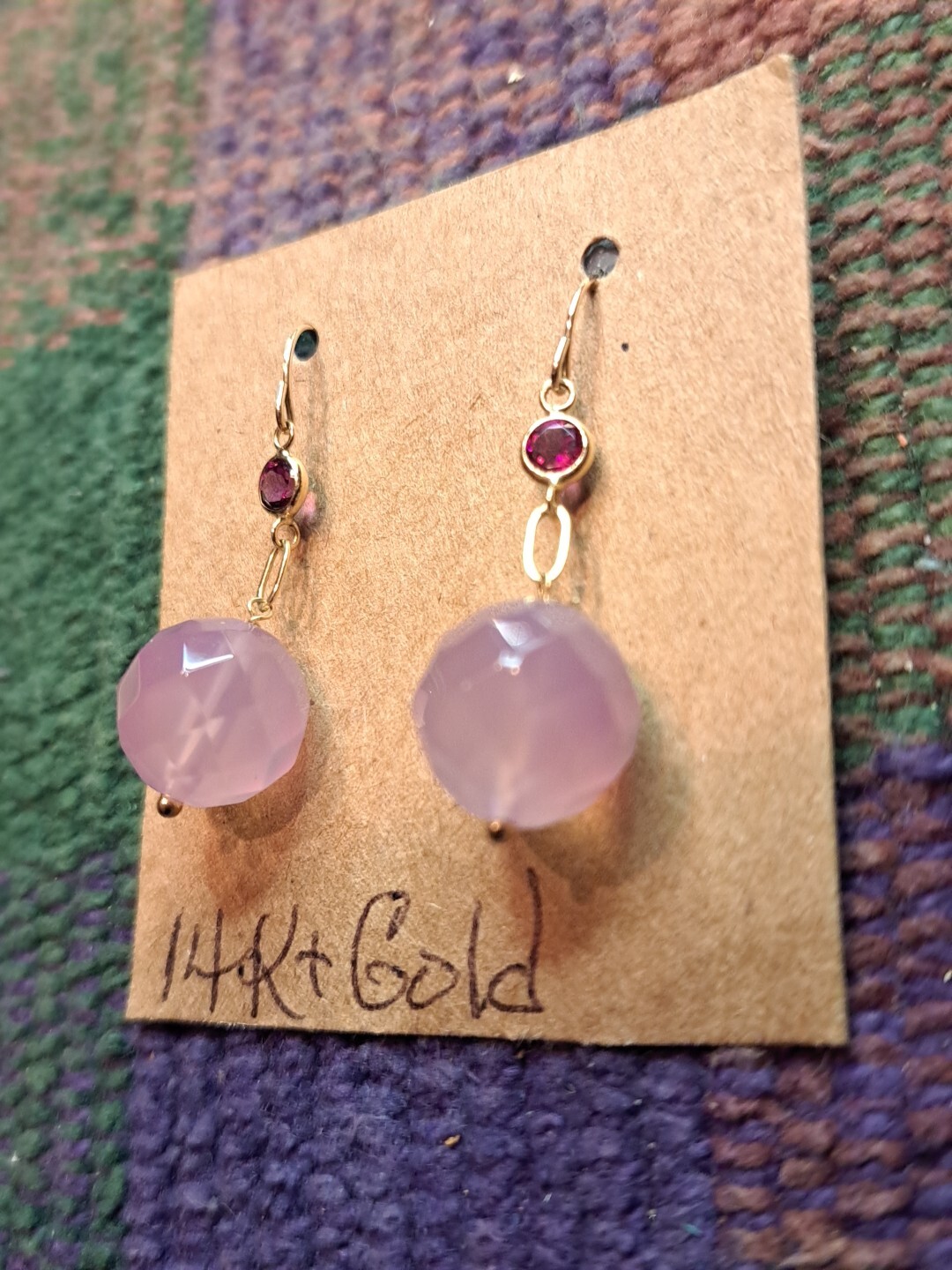 New Solid 14 Karat Solid Yellow Gold Garnet-Pink … - image 14