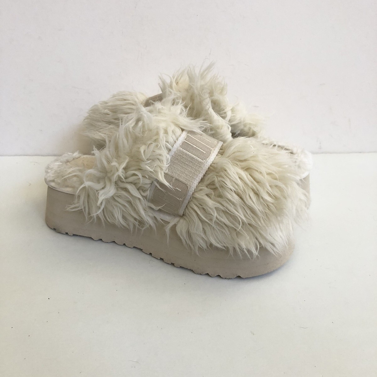 UGG FLUFF MOMMA SUGAR SLIDE TASMAN WHITE PLATFORM SLIPPER US 9