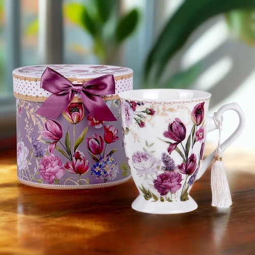 STPGOODS Tulip Bone China Mug Porcelain Cup Coffee Tea Mug Flowers Mug 9.5 oz - Picture 9 of 11