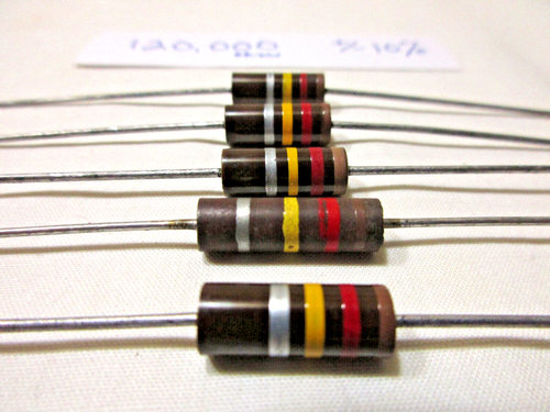 (Choice) (5) Vtg IRC 1 watt, +/-10%, Carbon Comp Resistors 120K - 4.7 meg ohm - Picture 5 of 21