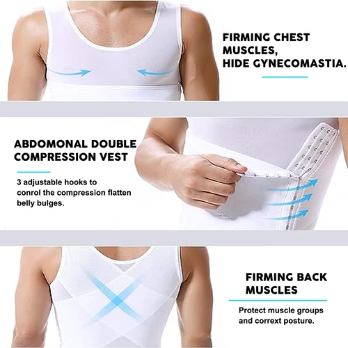 GILET DA UOMO BODY SHAPER SLIMMING PANCIA PETTO COMPRESSIONE T-SHIRT TANK TOP CINTURA - Foto 14 di 36