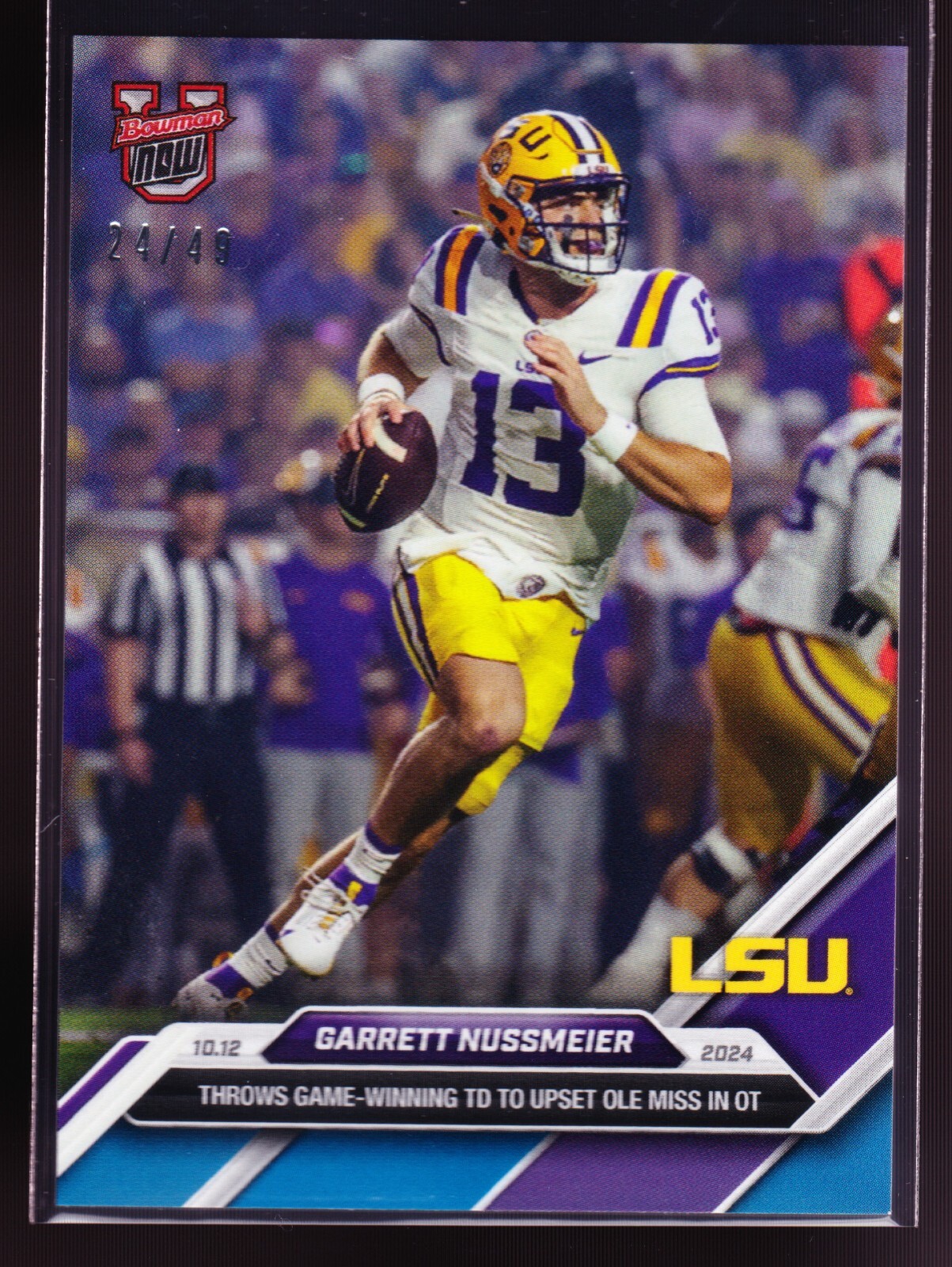 Garrett Nussmeier LSU Tigers Upset Ole Miss in OT 2024 Bowman U Now #27 Blue /49