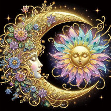 Diamond Painting Kits for Adults Sun and Moon, 5D Special Shape Diamond Art Kits