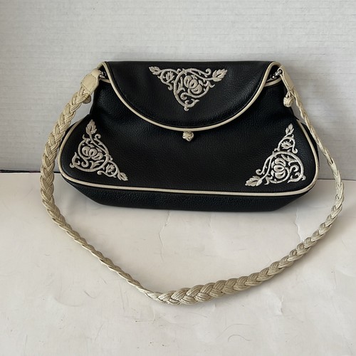 RARE CHRISTINE DEGENNARO WOMEN Black Beige Vintage LEATHER SHOULDER BAG. ITALY - Picture 7 of 7