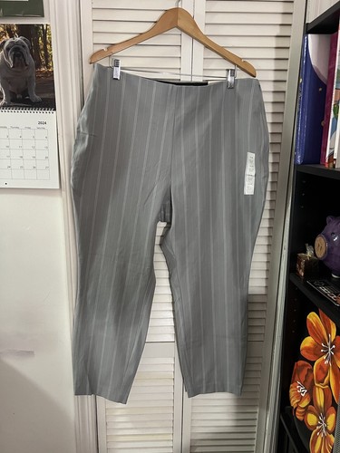 A New Day Damen Gr. 17R Hose High-Rise Slim Fit Knöchel grau gestreift
