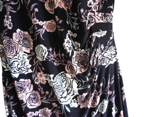LIZ JORDAN Sz XL Dael Printed Floral Black & Peach Blossom Long Sleeve Dress NEW - Foto 3 di 3