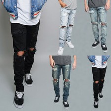 Victorious Men's Casual Distressed Denim Ripped Jeans With Ankle Zipper DL1206