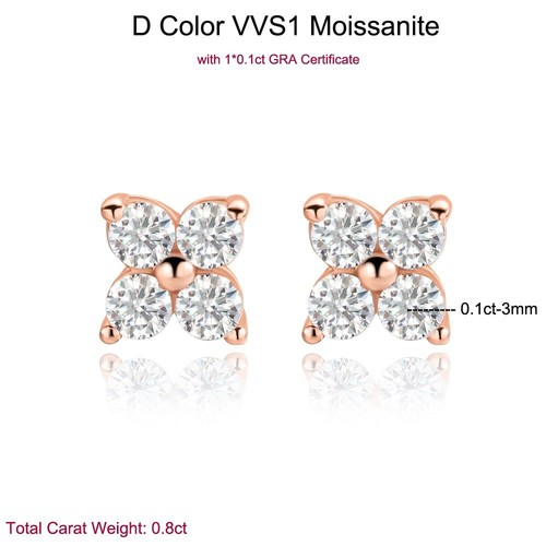 D VVS1 Moissanite Flower Stud Earrings Women 925 Sterling Silver 14k Gold Plated - Picture 10 of 17