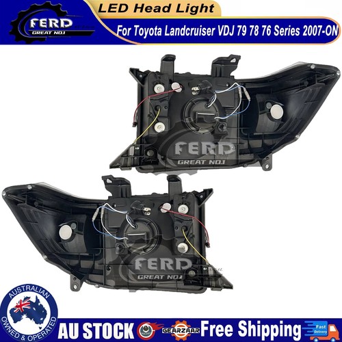 Pair L&R LED Head Lights Fits Toyota Landcruiser VDJ 79 78 76 Series 2007 - 2021 - Picture 5 of 6