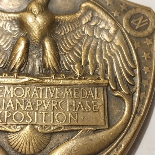 1904 Louisiana Purchase triangular bronze medal 2.75" rare - Picture 5 of 7
