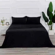 4 Piece Bed Sheet Set (Full,Black) 1 Flat Sheet,1 Fitted Sheet and 2 Pillow Case
