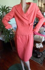 Larry Levine Suit vintage 2 piece skirt jacket Peach Orange MOD lining VTG sz 8