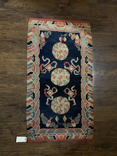 19th C. Rare Tibetan Chinese Traditional Auspicious Bat Wool Rug Carpet Textile - Picture 4 of 5