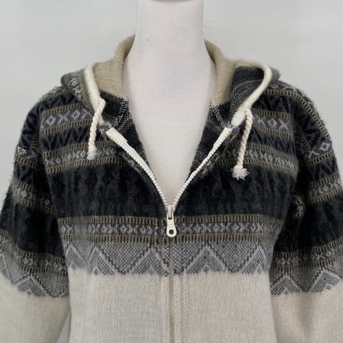 Vintage Alpaca Full Zip Hooded Sweater Gray Made by Artisans in Ecuador Tribal - Picture 6 of 14