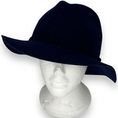 J. Crew Dark Blue 100% Wool Felt Fedora Hat M/L Classic Quiet Luxury Winter Fall - Picture 2 of 9